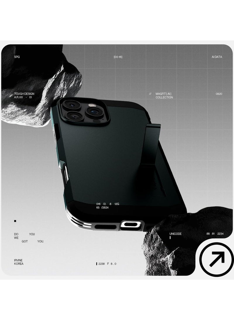 Spigen Tough Armor MagFit AI for iPhone 16 Pro Case Cover MagSafe with Kickstand (2024) - Abyss Green  - Image 3