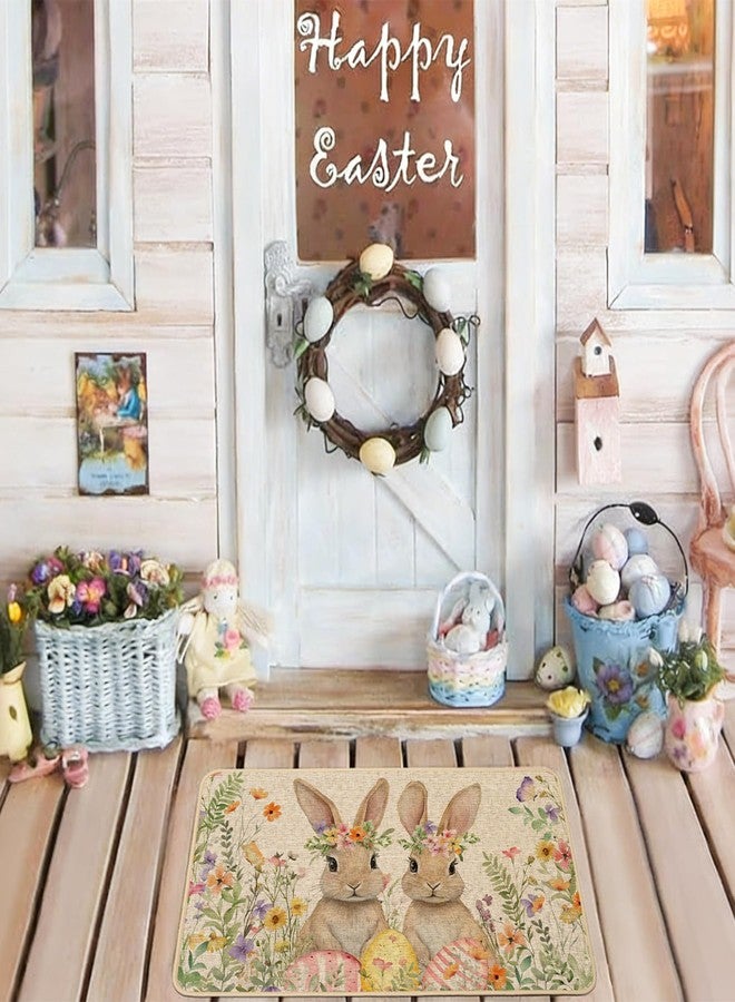 Baccessor Easter Bunny Rabbits Doormat Outdoor Outside Indoor,Cute Floral Easter Bunny Eggs Door Mat Low-Profile Non-Slip Rubber Backing Entrance Front Seasonal Decoration Large 17x36 Inch - Image 2