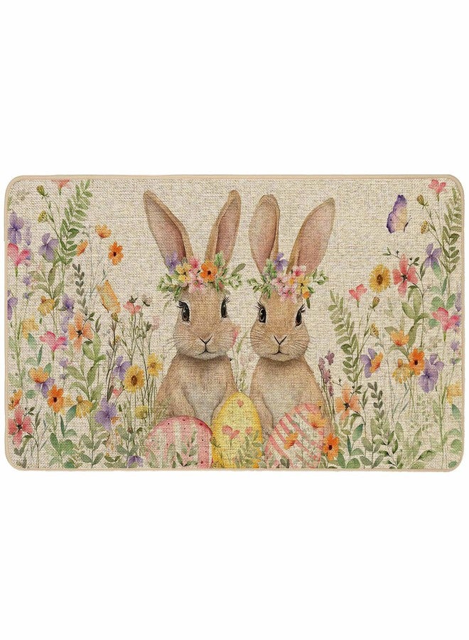 Baccessor Easter Bunny Rabbits Doormat Outdoor Outside Indoor,Cute Floral Easter Bunny Eggs Door Mat Low-Profile Non-Slip Rubber Backing Entrance Front Seasonal Decoration Large 17x36 Inch - Image 1