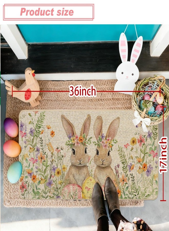 Baccessor Easter Bunny Rabbits Doormat Outdoor Outside Indoor,Cute Floral Easter Bunny Eggs Door Mat Low-Profile Non-Slip Rubber Backing Entrance Front Seasonal Decoration Large 17x36 Inch - Image 4