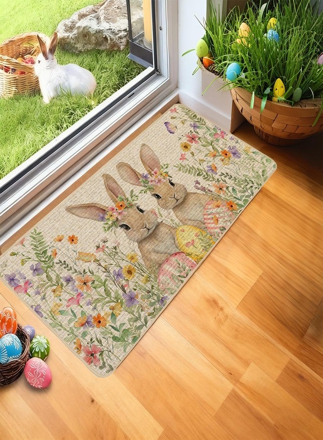 Baccessor Easter Bunny Rabbits Doormat Outdoor Outside Indoor,Cute Floral Easter Bunny Eggs Door Mat Low-Profile Non-Slip Rubber Backing Entrance Front Seasonal Decoration Large 17x36 Inch - Image 3