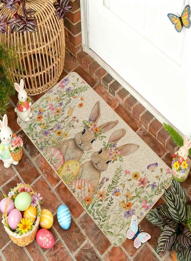 Baccessor Easter Bunny Rabbits Doormat Outdoor Outside Indoor,Cute Floral Easter Bunny Eggs Door Mat Low-Profile Non-Slip Rubber Backing Entrance Front Seasonal Decoration Large 17x36 Inch - Image 5
