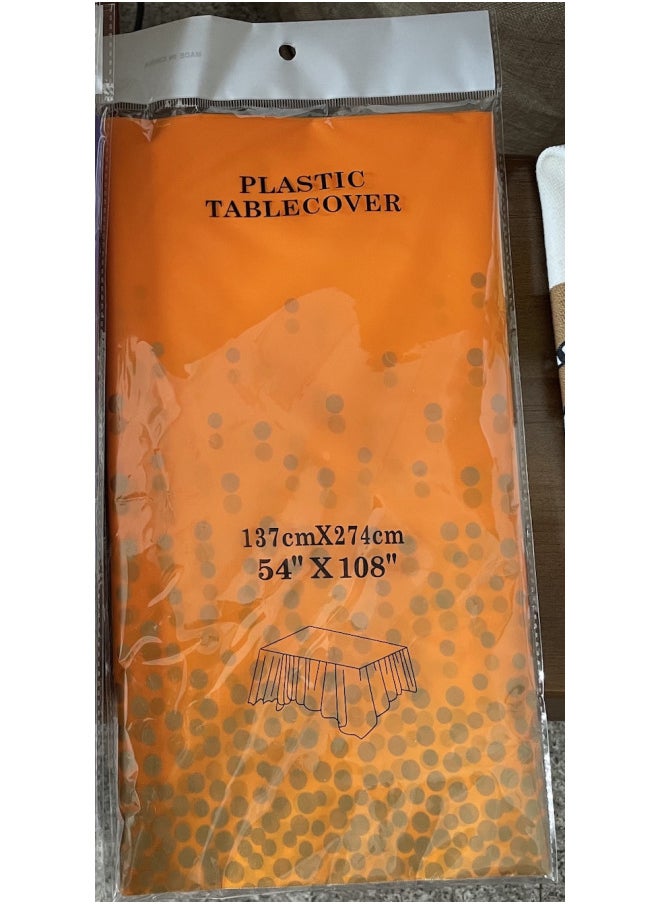 Generic Polka Dot Disposable Tablecloth Printed Party Decoration Peva Thickened Table Cloth Waterproof-Color:Orange Gold Dot-Specifications:137*274cm  - Image 1