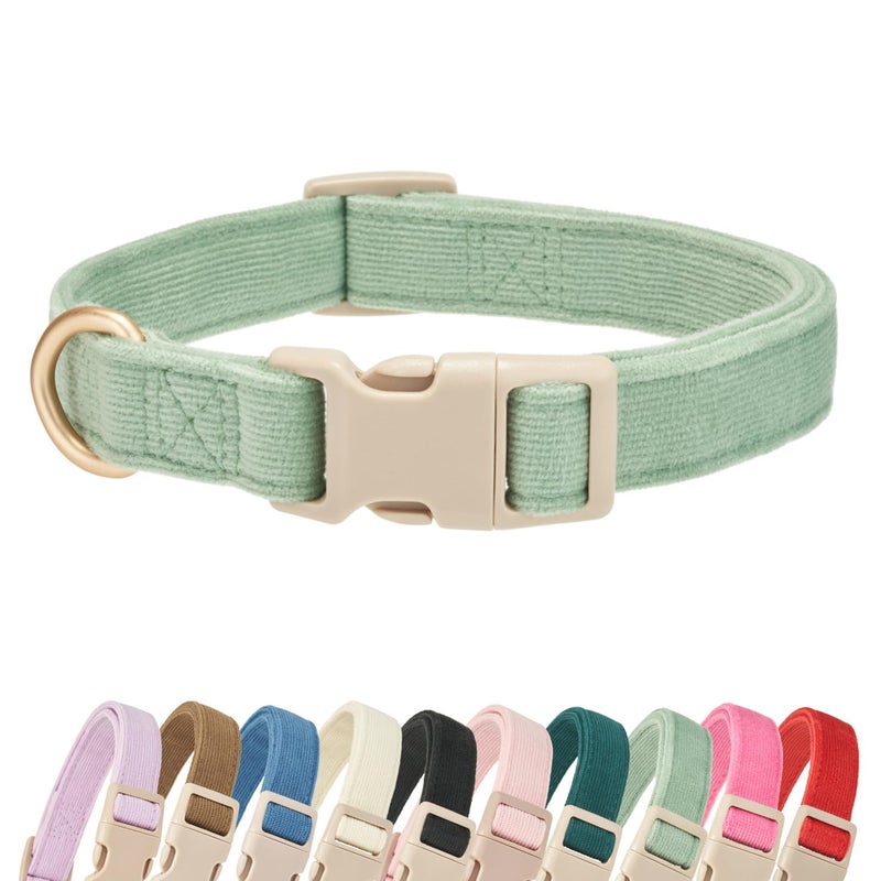YUDOTE Soft Cotton Dog Collar Adjustable Corduroy Dog Collars for Small Medium Large DogsGrass GreenSmall - Image 2