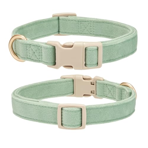 YUDOTE Soft Cotton Dog Collar Adjustable Corduroy Dog Collars for Small Medium Large DogsGrass GreenSmall - Image 3