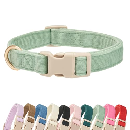 YUDOTE Soft Cotton Dog Collar Adjustable Corduroy Dog Collars for Small Medium Large DogsGrass GreenSmall - Image 1