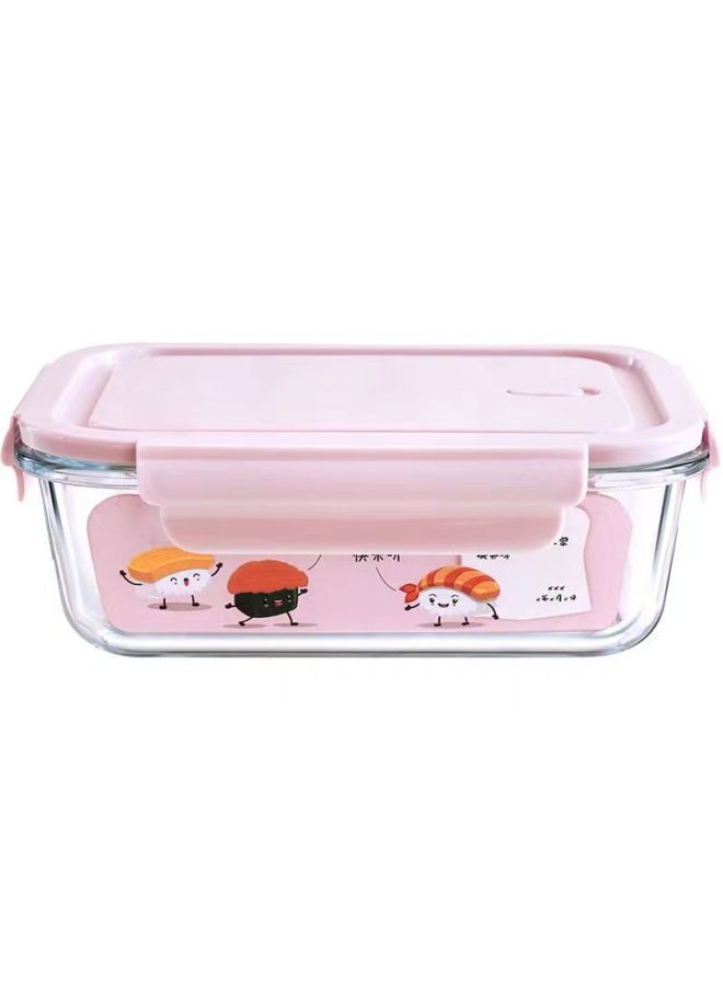 Lunch Box Microwave Oven Heatable Office Workers Transparent Glass Lunch Box With Lid Partition Large Capacity Partition Preservation Bowl-Specifications:Medium Length 680ml-Color:Rock Blue
