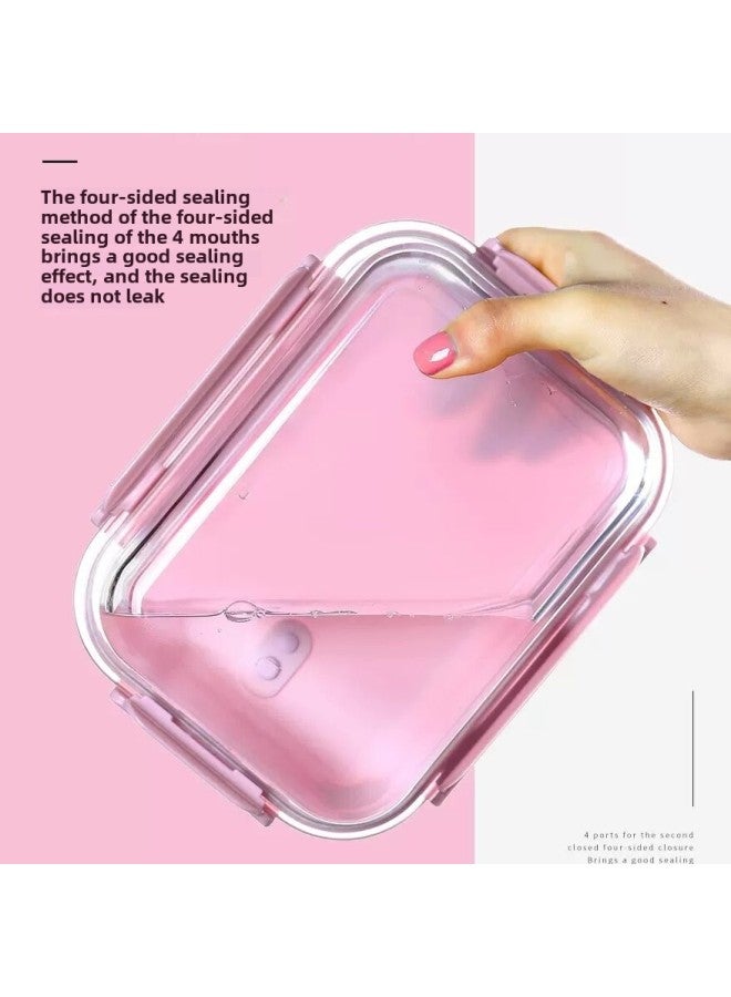 Lunch Box Microwave Oven Heatable Office Workers Transparent Glass Lunch Box With Lid Partition Large Capacity Partition Preservation Bowl-Specifications:Medium Length 680ml-Color:Rock Blue