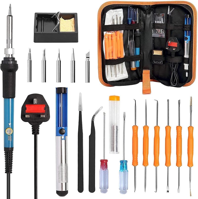 Wishlink eWINNER Soldering Iron Kit, 60W Adjustable Temperature Electrical Welding Tools, Including Welding Gun, 5pcs Soldering Tips, Desoldering Pump, Stand, Tweezers, Soldering Wire in PU Carry Bag - Image 1