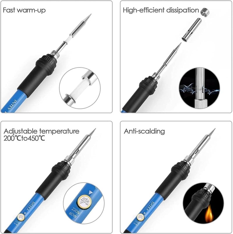 Wishlink eWINNER Soldering Iron Kit, 60W Adjustable Temperature Electrical Welding Tools, Including Welding Gun, 5pcs Soldering Tips, Desoldering Pump, Stand, Tweezers, Soldering Wire in PU Carry Bag - Image 2
