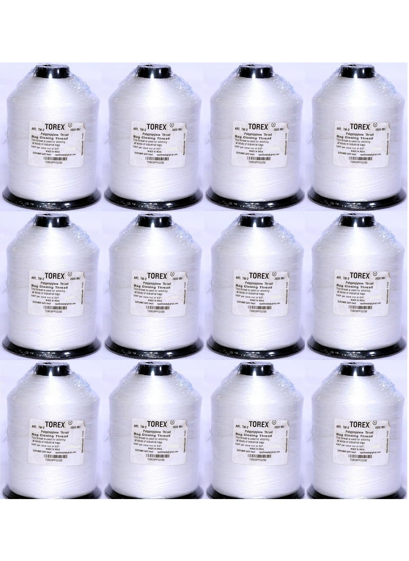 Torex TOREX� | Polypropylene 2 Ply 2000 Meters Used for Stitching Unbreakable Bag Closing Thread TW-2 (White Pack of 12 pcs)  - Image 1