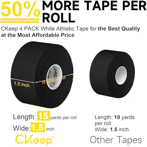 CKeep Athletic Tape, 4 Pack Black Sports Tape, Very Sturdy No Glue Residue, Wrist Ankle Tape for Muscle, Climbing, Boxing, Athletes, Baseball Bats, Strains, Sprains, Injuries（1.5 Inches） - Image 3