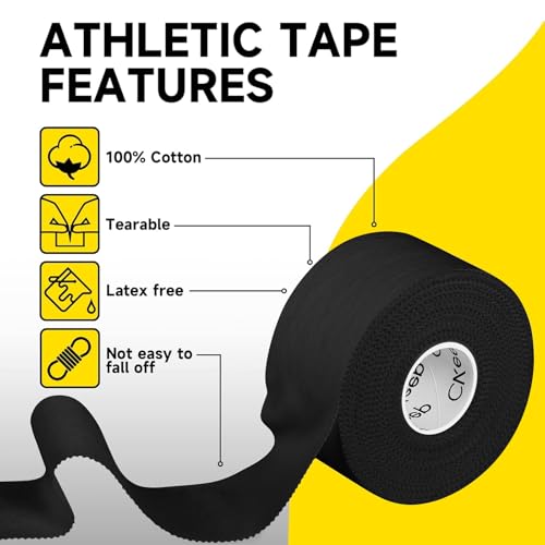 CKeep Athletic Tape, 4 Pack Black Sports Tape, Very Sturdy No Glue Residue, Wrist Ankle Tape for Muscle, Climbing, Boxing, Athletes, Baseball Bats, Strains, Sprains, Injuries（1.5 Inches） - Image 2