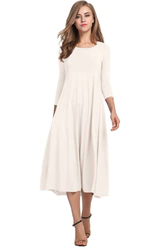 HOTOUCH Women's Long Sleeve Midi Dress Empire Waist Pleated Maxi Dress (White L) - Image 1