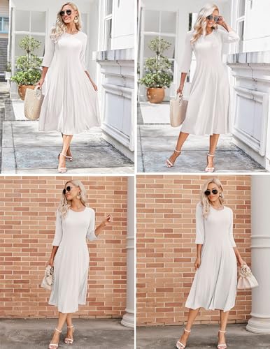 HOTOUCH Women's Long Sleeve Midi Dress Empire Waist Pleated Maxi Dress (White L) - Image 4