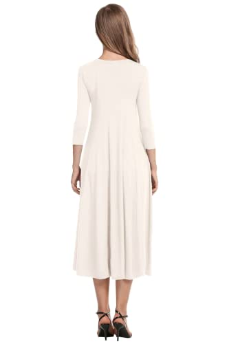 HOTOUCH Women's Long Sleeve Midi Dress Empire Waist Pleated Maxi Dress (White L) - Image 2