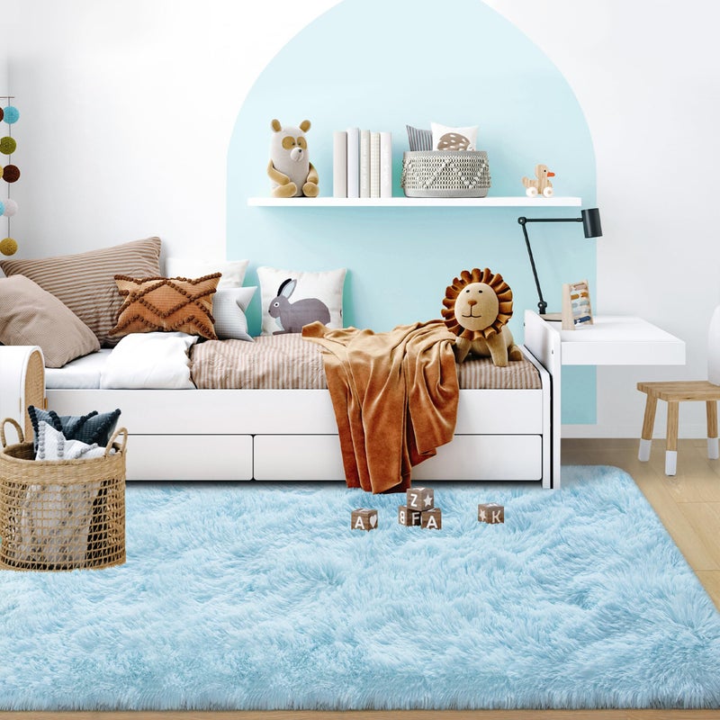 ST. BRIDGE Ultra Soft Fluffy Rugs for Bedroom 4x6 Feet, Shag Area Rugs for Living Room, Large Comfy Furry Rug for Boys Kids Baby Room Decor, Non Slip Nursery Rug Modern Indoor Fuzzy Floor Carpet, Light Blue - Image 3