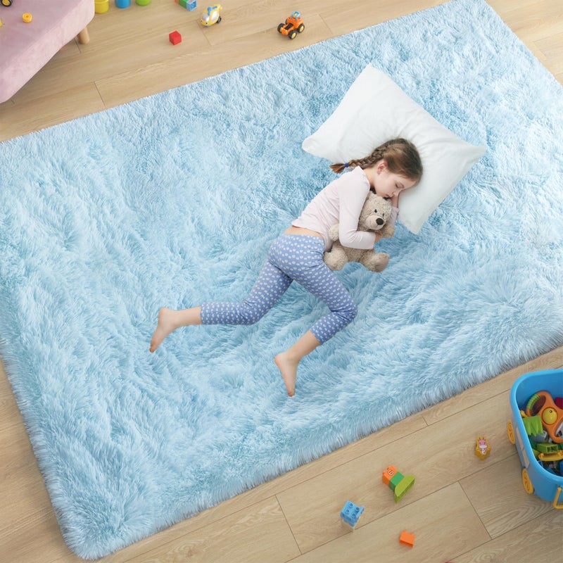 ST. BRIDGE Ultra Soft Fluffy Rugs for Bedroom 4x6 Feet, Shag Area Rugs for Living Room, Large Comfy Furry Rug for Boys Kids Baby Room Decor, Non Slip Nursery Rug Modern Indoor Fuzzy Floor Carpet, Light Blue - Image 2