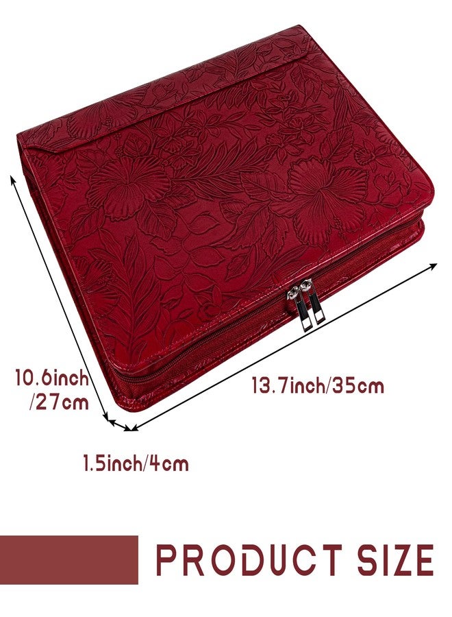 Wekinor Vintage Red Embossed Planner Binder,Padfolio for Women,Leather Binder 3 Ring,A4 PU Leather Portfolio,Legal Size Padfolio,Business Portfolio for Women - Image 4