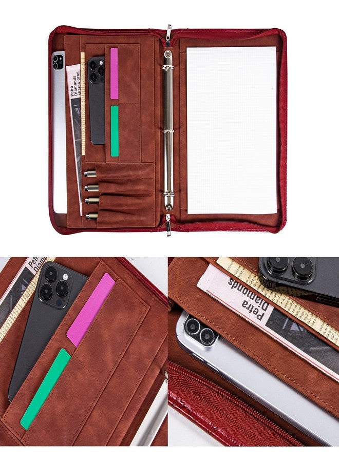 Wekinor Vintage Red Embossed Planner Binder,Padfolio for Women,Leather Binder 3 Ring,A4 PU Leather Portfolio,Legal Size Padfolio,Business Portfolio for Women - Image 3