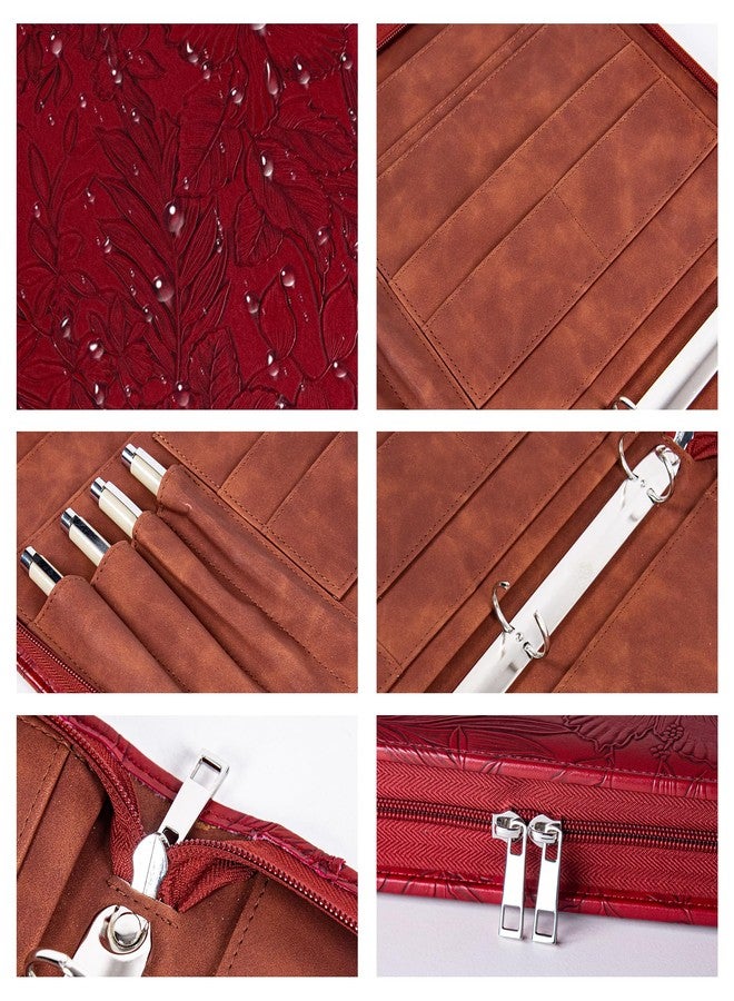 Wekinor Vintage Red Embossed Planner Binder,Padfolio for Women,Leather Binder 3 Ring,A4 PU Leather Portfolio,Legal Size Padfolio,Business Portfolio for Women - Image 5