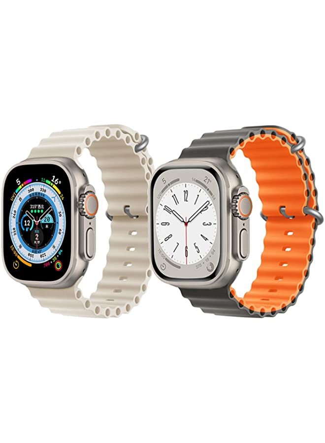 IAF Silicone Ocean Band Strap for Apple Watch Ultra 8 49mm Off White Single Color Strap with Gray/Orange Double Side Strap Set of 2