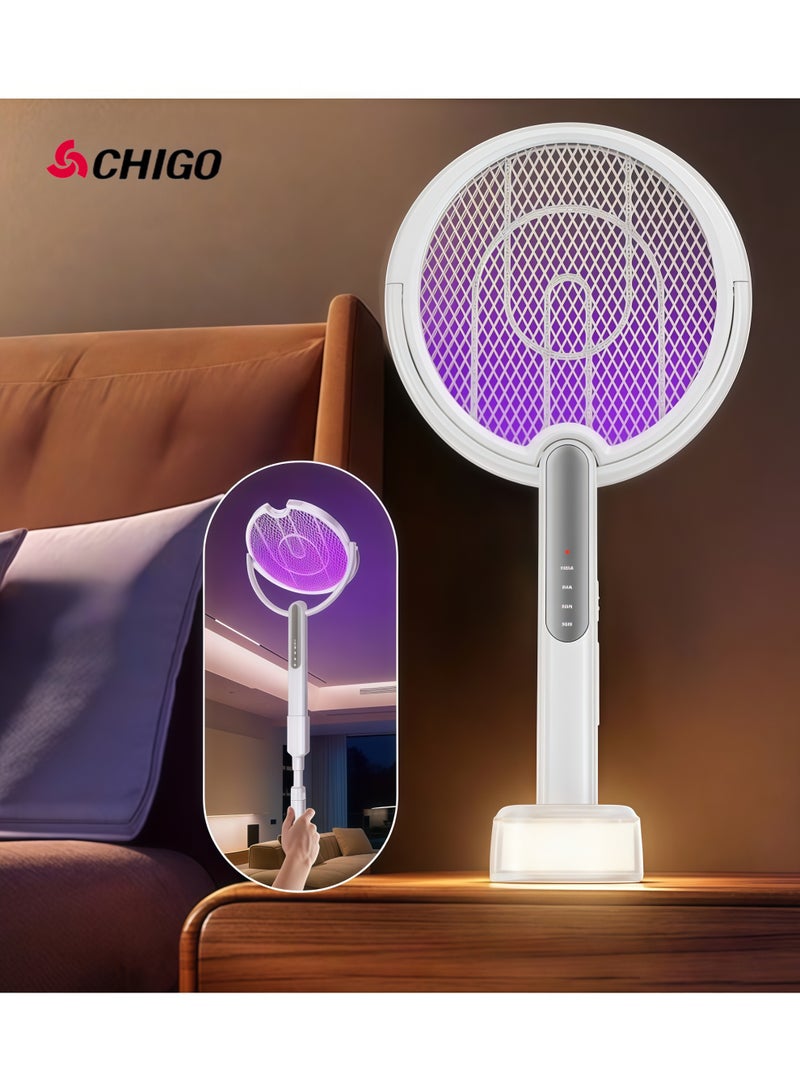 CHIGO Extendable u0026 Rotatable Electric Mosquito Swatter with Night Light Charging Base, 2-in-1 Powerful Mosquito Killer for Indoor u0026 Outdoor Use, Rechargeable u0026 Angle Adjustable - Image 1