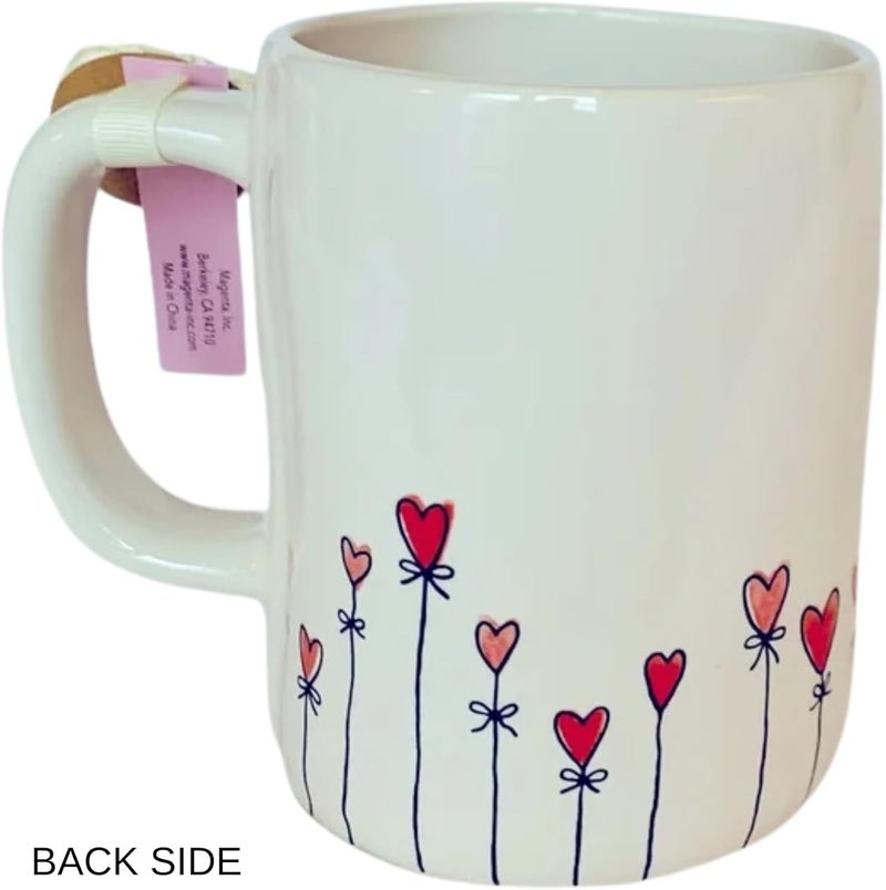 Rae Dunn LOVE Heart Shaped Flowers with Bows Valentines Day Ceramic White LL Coffee Mug bundled with Artistix Christmas Shoppe Gift Tag - Image 2