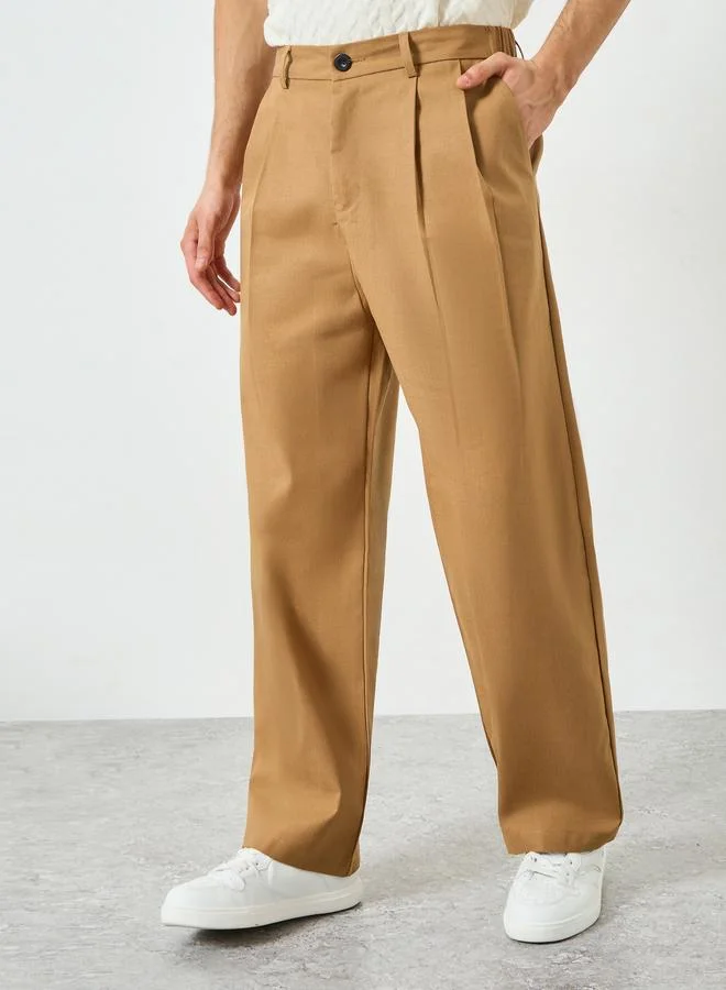 تايك تو Men Brown Wide Leg Trousers