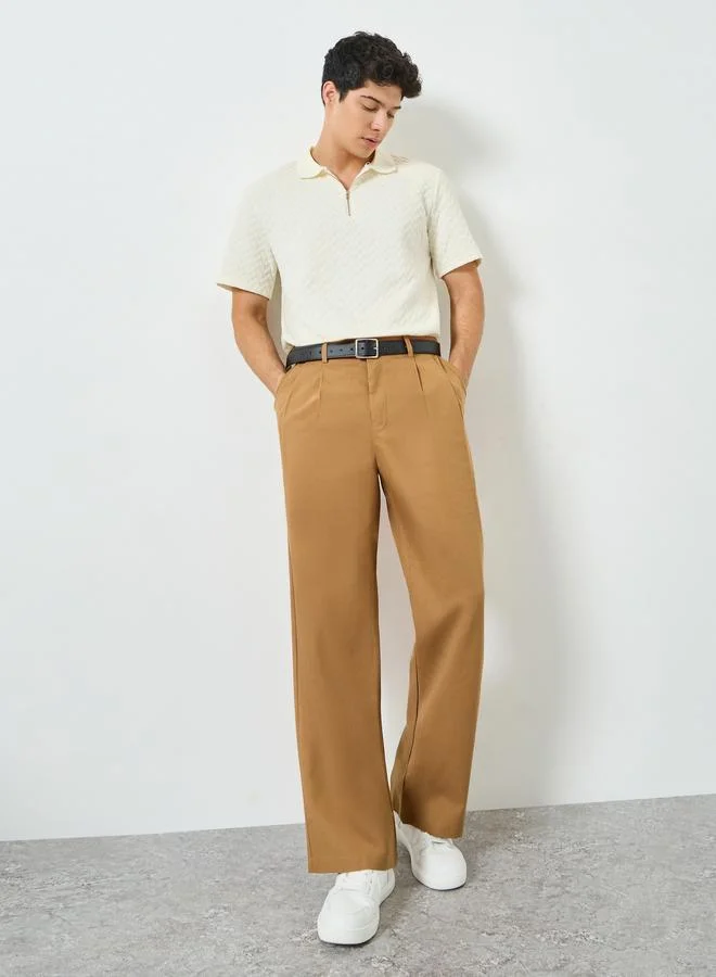 تايك تو Men Brown Wide Leg Trousers