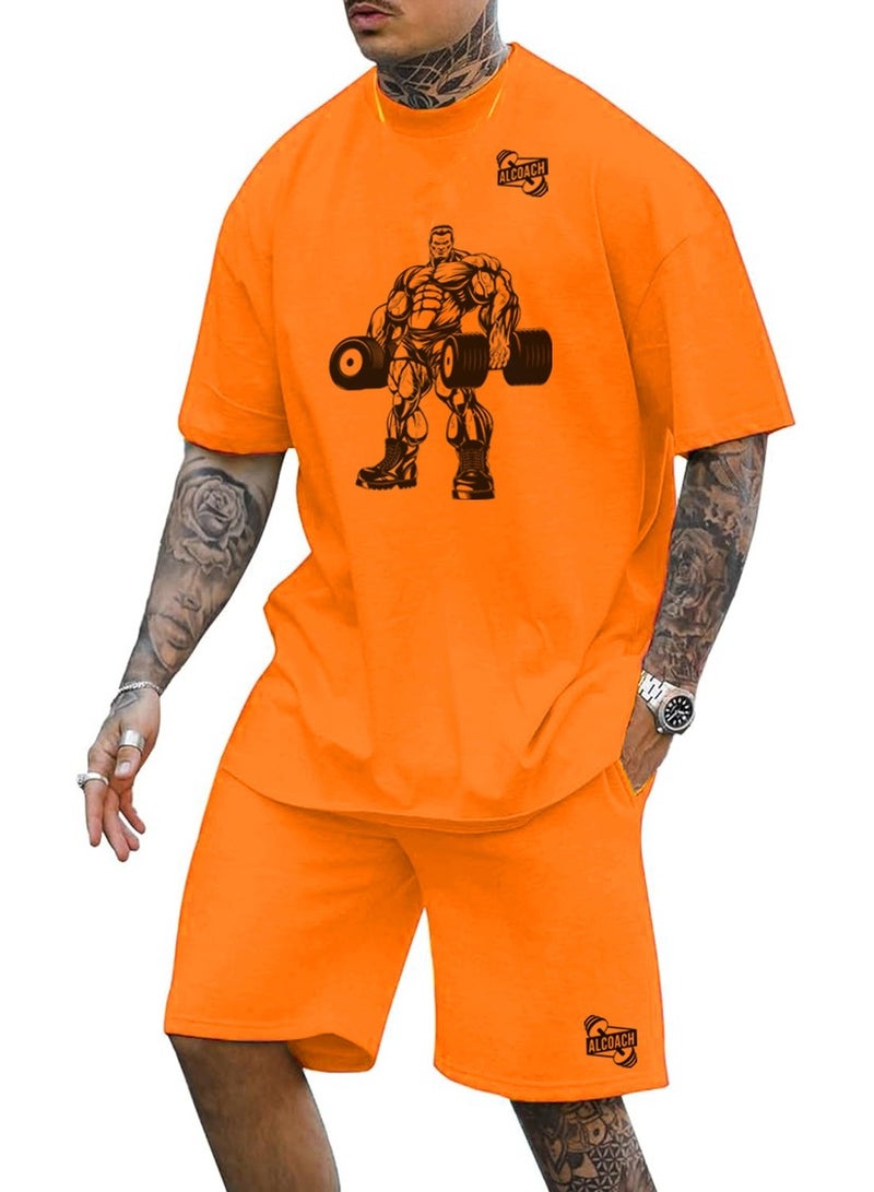 ALCOACH 2Pcs Men's Casual Short Sleeve Tracksuit Summer T Shirt & Shorts Set Waffle Sports Suit Athletic Matching Set with Pockets Khaki  - Image 1