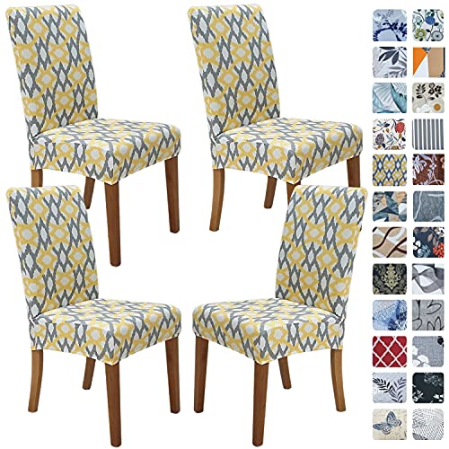 SPRINGRICO Chair Covers for Dining Room Set of 4 Stretch Dining Chair Cover Washable Spandex Kitchen Parsons Chair Slipcovers Removable Seat Protector for Home or Party 4 Pack Sunshine Zen - Image 1