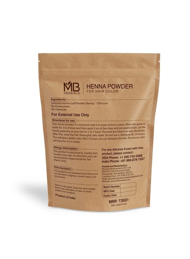MB Herbals 100% Pure & Natural Henna Powder 100 Grams / 3.5 oz For Hair Color | For Natural Orange-Red Hair Color | Triple Sifted | No Preservatives - Image 2