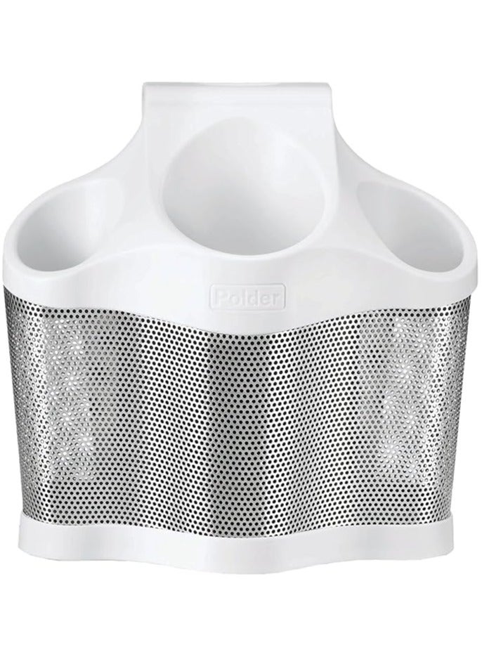 Polder Blow Dryer and Straightener Holder, Stainless Steel, White, - Image 1