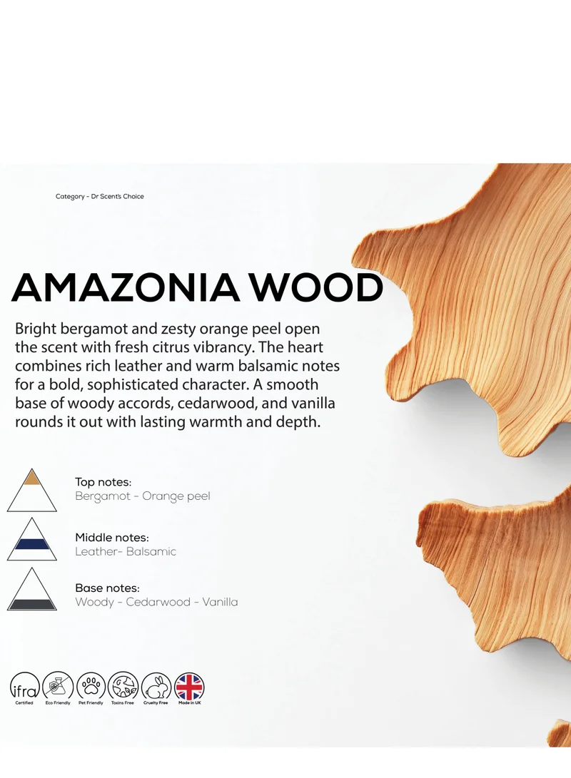 Dr Scent Dr Scent Premium Diffuser Aroma Oil- Amazonia Wood - Refreshing Bergamot and Seville Orange Blend | Leather and Balsamic Middle Notes | Woody Cedarwood Base | Long-lasting Fragrance 500ml