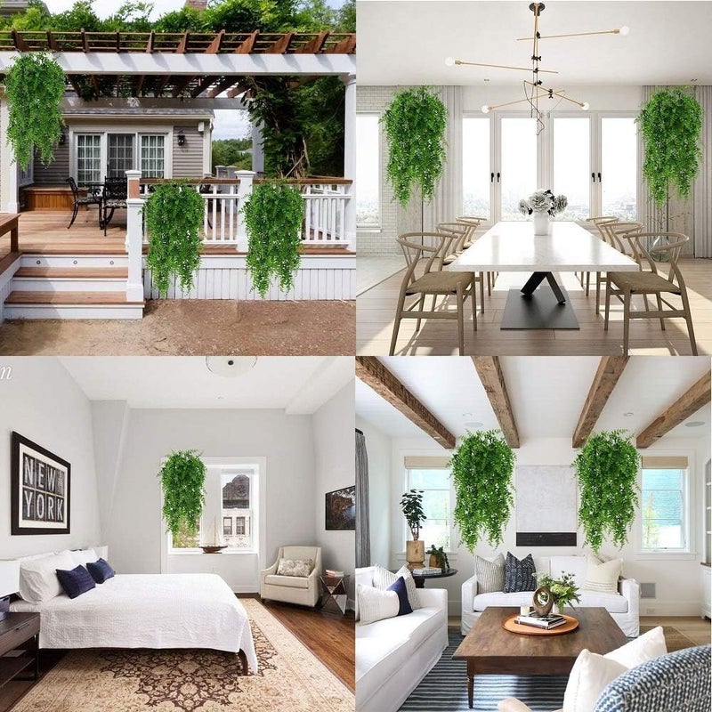 Dekorly Artificial Plants Greenery Boston Fern Persian Rattan,Fake Hanging Plant Ivy Vine Outdoor UV Resistant,Faux Plastic Plants Vines for Jungle Party Decorations Home Décor (2 Pack) - Image 5