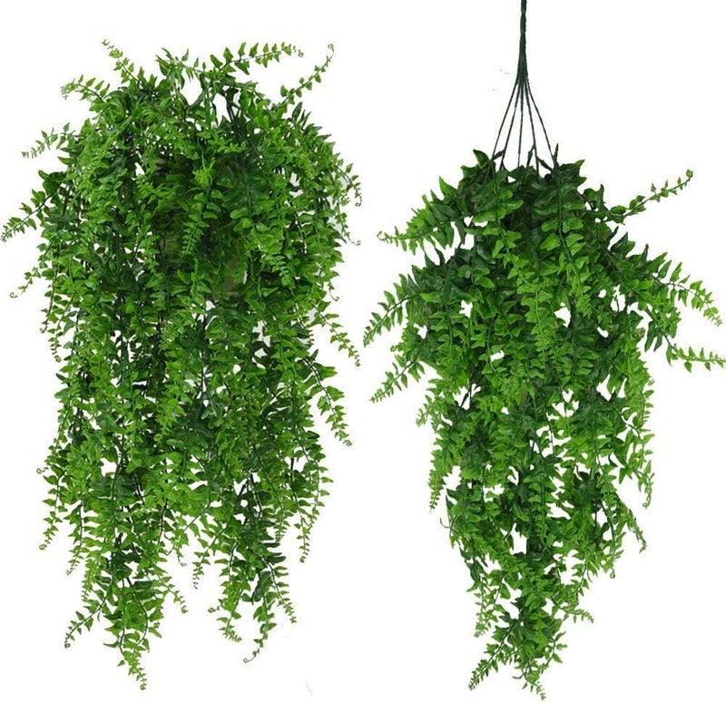 Dekorly Artificial Plants Greenery Boston Fern Persian Rattan,Fake Hanging Plant Ivy Vine Outdoor UV Resistant,Faux Plastic Plants Vines for Jungle Party Decorations Home Décor (2 Pack) - Image 1