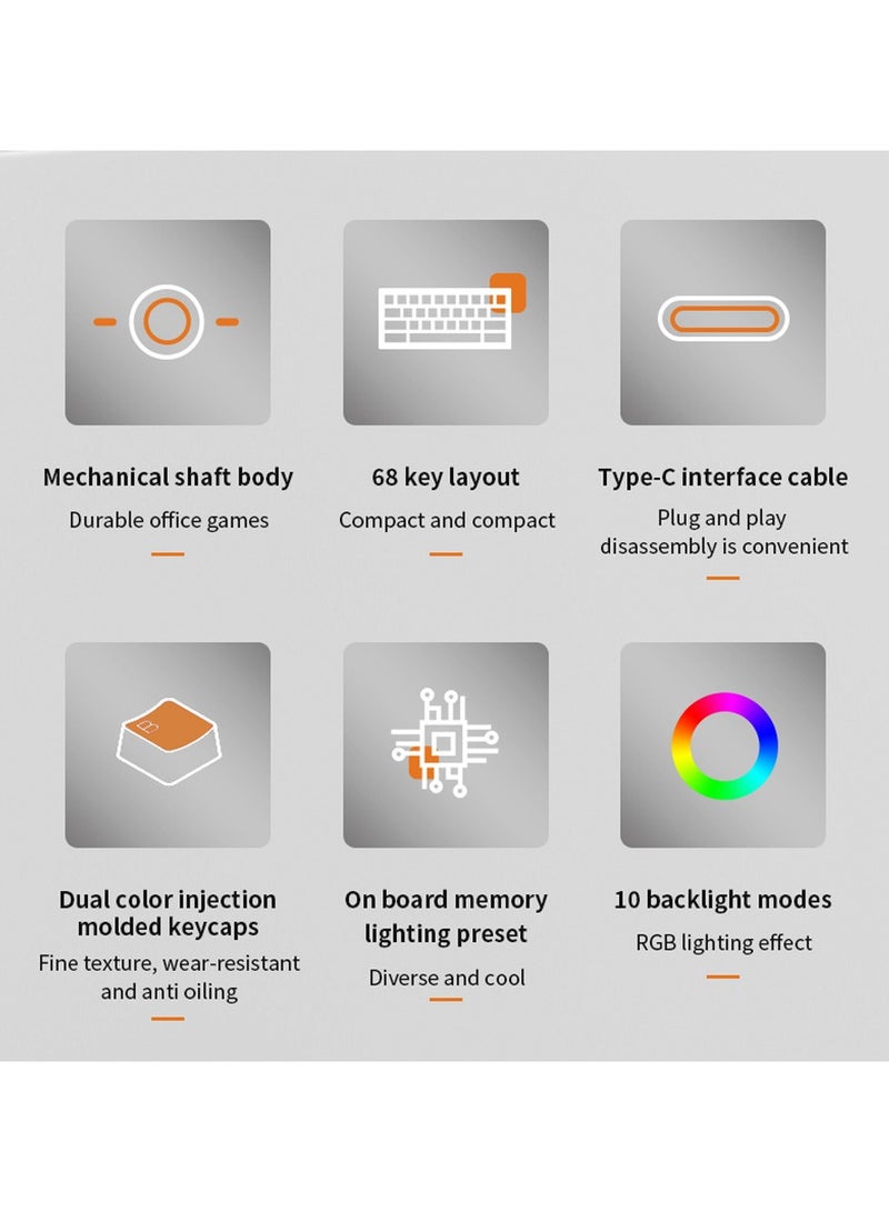 AROAQ K68 Wired Mechanical Gaming and Office Keyboard with 10 Colorful LED Lighting Modes Compatible with Windows and Apple iOS - Image 3