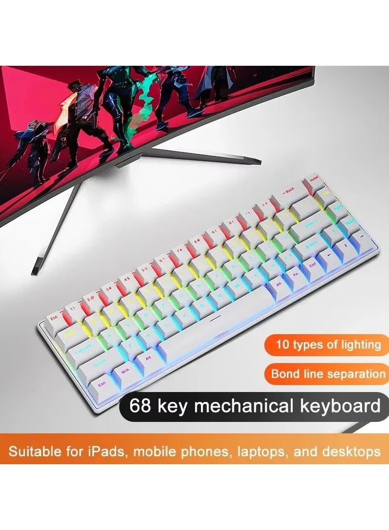 AROAQ K68 Wired Mechanical Gaming and Office Keyboard with 10 Colorful LED Lighting Modes Compatible with Windows and Apple iOS - Image 1