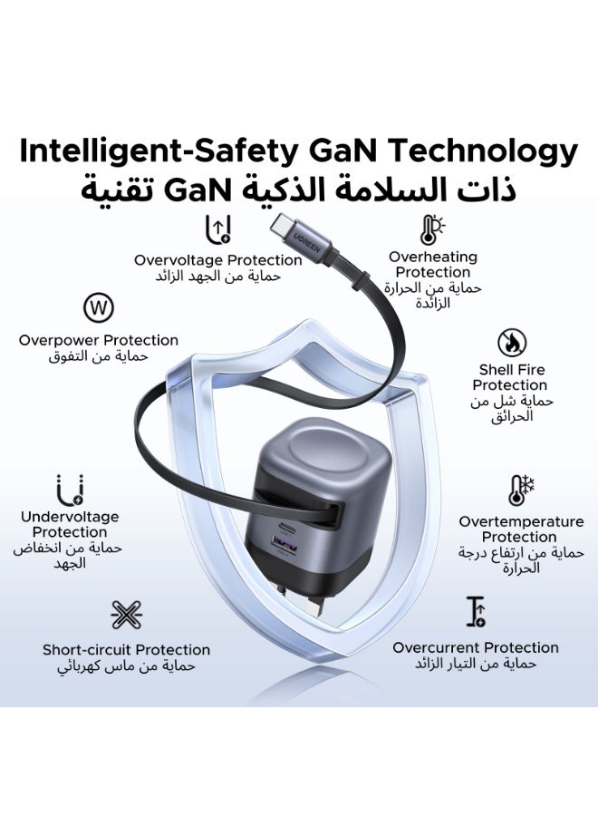 Ugreen Nexode 45W Charger Samsung Type C Retractable With 0.69M 2C1A USB C Cable iPhone Fast and Safe Charging Cord High Temperature Protection Easy to Store and Keep Desk Tidy Perfect Partner for Outdoors - Image 5