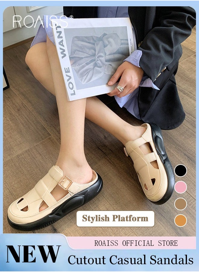 roaiss Women's Closed Toe Half Slippers Summer Slip-On Lazy Half Slide Sandals Soft and Comfortable Hollow Out Thick Sole Casual Shoes for Women Freeing up your feet  - Image 1