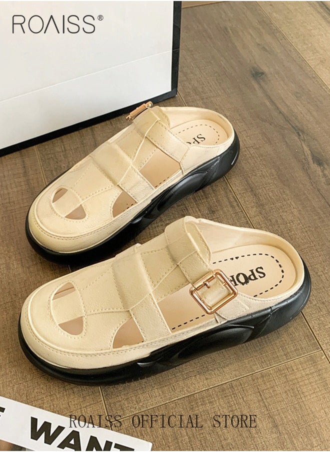 roaiss Women's Closed Toe Half Slippers Summer Slip-On Lazy Half Slide Sandals Soft and Comfortable Hollow Out Thick Sole Casual Shoes for Women Freeing up your feet  - Image 2
