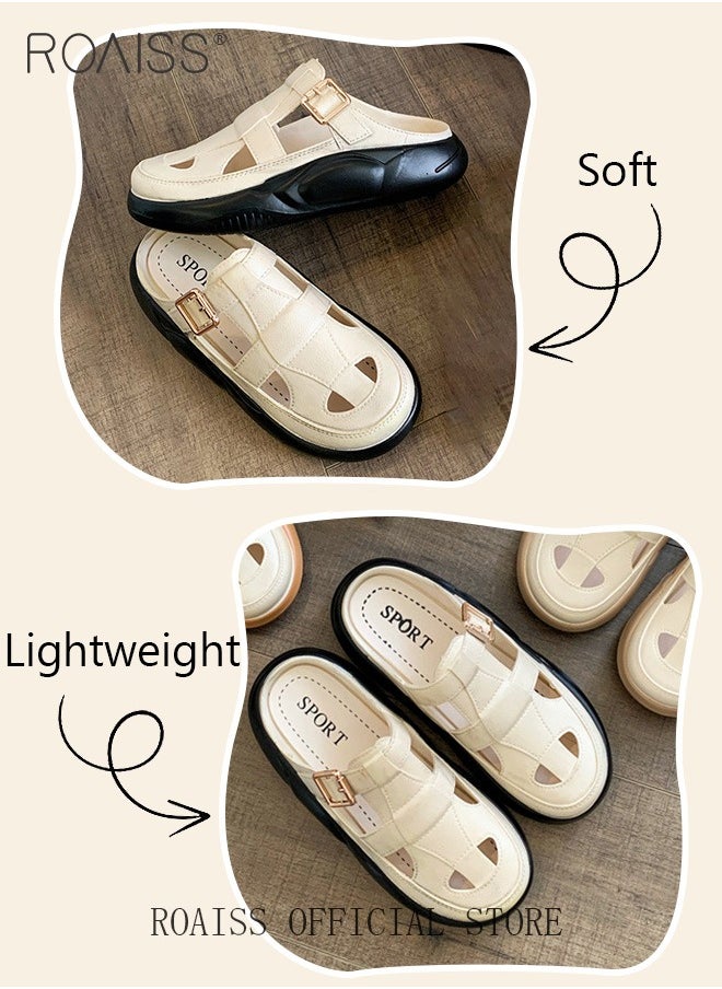 roaiss Women's Closed Toe Half Slippers Summer Slip-On Lazy Half Slide Sandals Soft and Comfortable Hollow Out Thick Sole Casual Shoes for Women Freeing up your feet  - Image 5