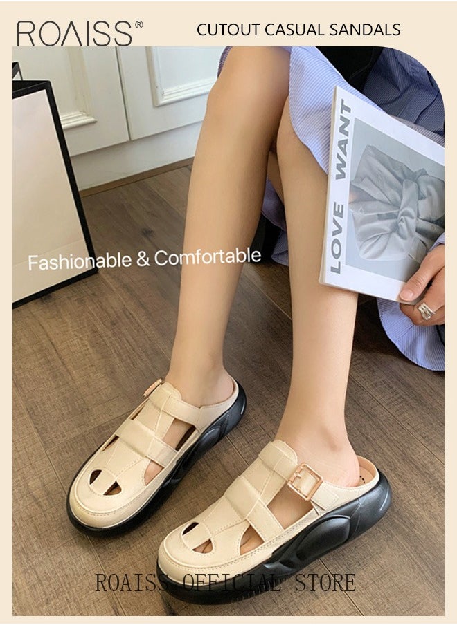 roaiss Women's Closed Toe Half Slippers Summer Slip-On Lazy Half Slide Sandals Soft and Comfortable Hollow Out Thick Sole Casual Shoes for Women Freeing up your feet  - Image 4