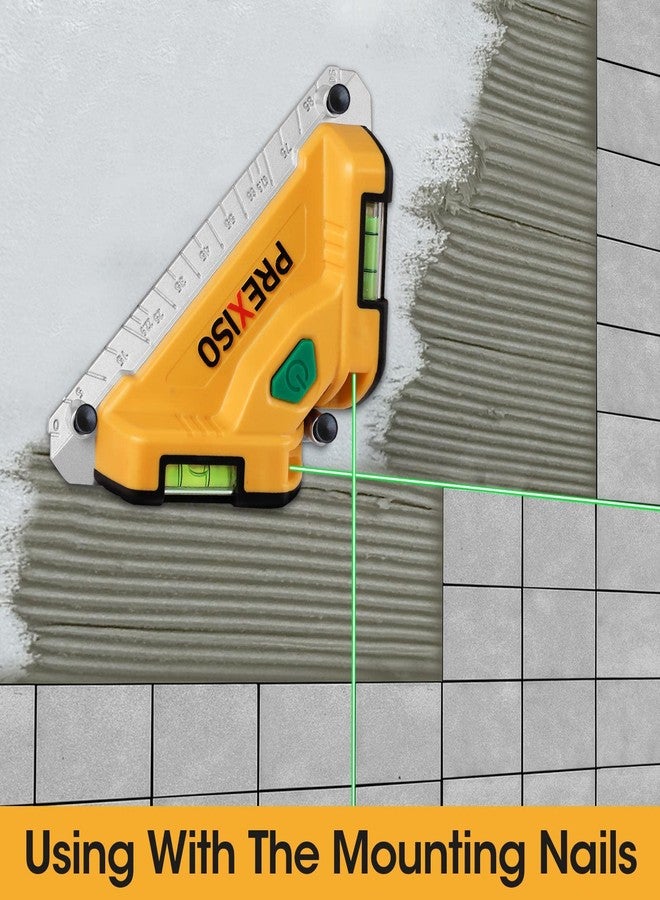 PREXISO Square Laser-65Ft Green Beam Floor Tile Laser Level, Tile Laser Line Projection, Angle 90 degree Aluminum Base Magnetic Level Square Built-In 2 Bubble Vials-With 3 Mounting Pins 3AA Batteries - Image 5