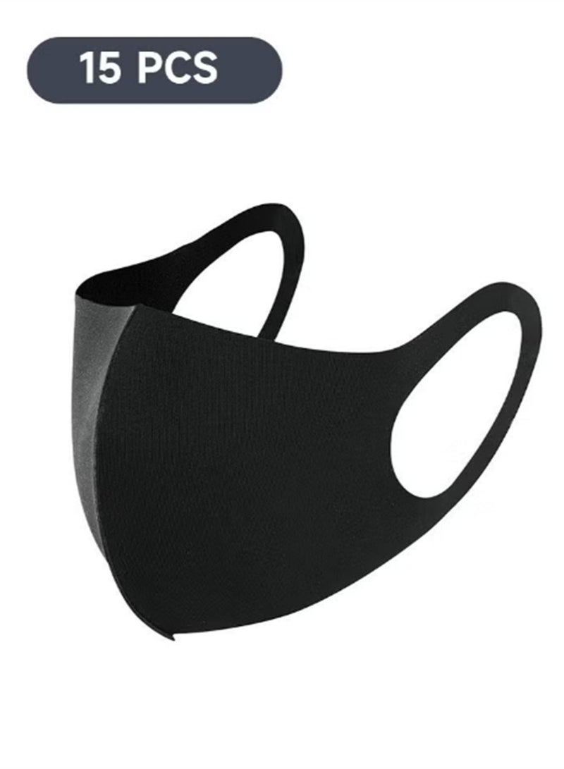 15-Piece Black Face Masks with Soft Elastic Ear Loop Cover, Reusable Cotton Comfy Breathable Outdoor Fashion Face Protections for Man and Woman, Washable and Breathable Masks（individual packing） - Image 1
