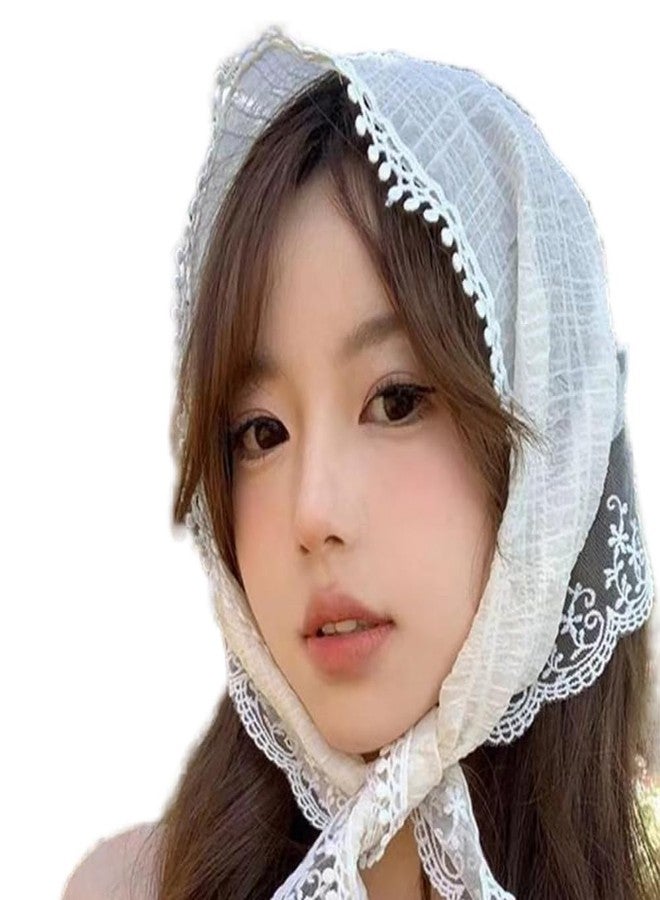 سيسادودو أوشحة شعر دانتيل من سيسادودو للنساء، أوشحة شعر أنيقة للفتيات، وشاح رأس عصري، عصابة رأس، وشاح رأس مثلث فرنسي، إكسسوارات شعر، زينة للنساء والفتيات، وشاح صغير أبيض كريمي - Image 1
