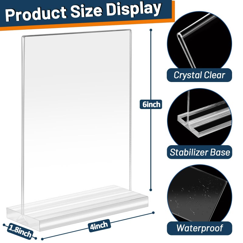 StyEdEk 15 Pack 4x6 Inch Acrylic Sign Holder, T Shape Clear Menu Holder, Double Sided Desktop Paper Holder, TableTop Sign Holder for Reception, Office, Party Decoration, Store, Numbers Picture Frames - Image 2
