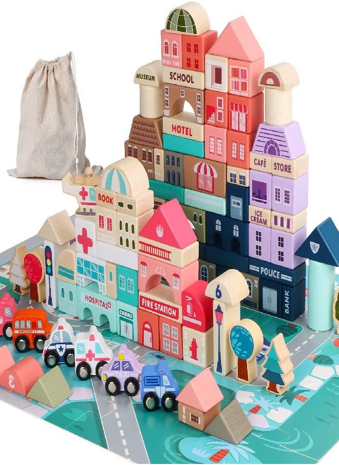 Lewo 115 PCS Wooden Building Blocks with City Map Construction Building Sets City Building Blocks Stacking Blocks Preschool Educational Learning Toys for 3 4 5 6 Years Old Kids Boys Girls Children - pzsku/Z34A29A59EA164C4DB40FZ/45/_/1686916251/24cf09f1-651b-401a-9bd3-3f2989edf1df