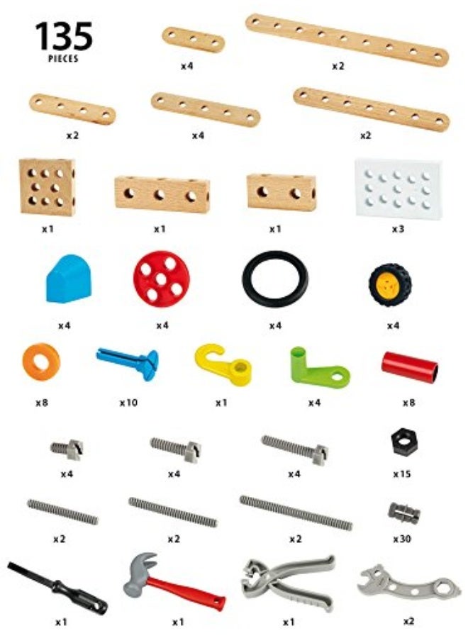 BRIO Builder 34587 - Builder Construction Set - 136-Piece Construction Set STEM Toy with Wood and Plastic Pieces for Kids Age 3 and Up